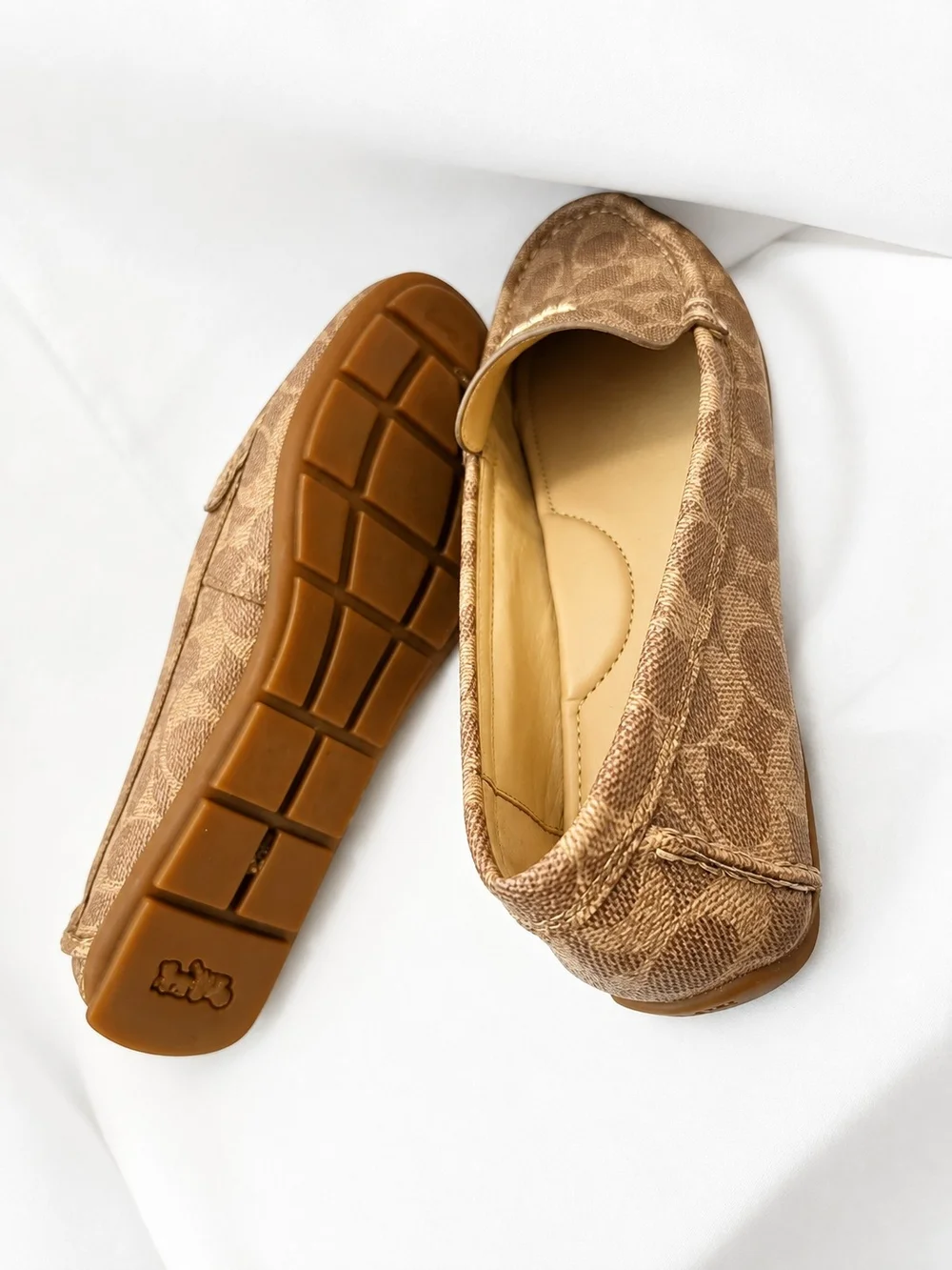 Coach Brown Signature Canvas Driving Loafers with Gold Accent